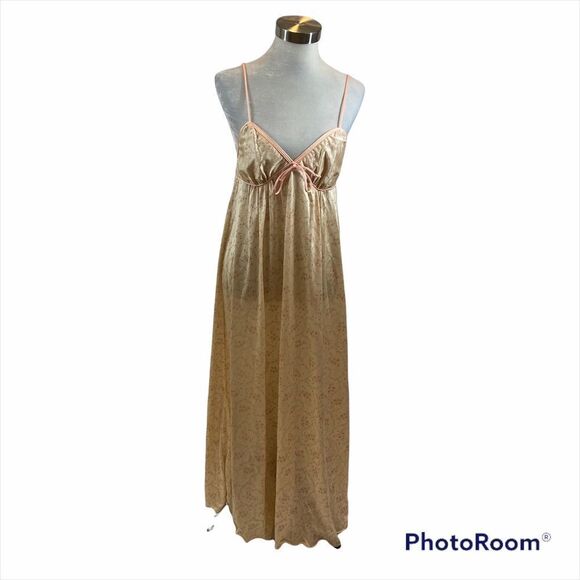 Tan‎ Floral Long Vintage Nightgown Size Medium - Picture 1 of 14